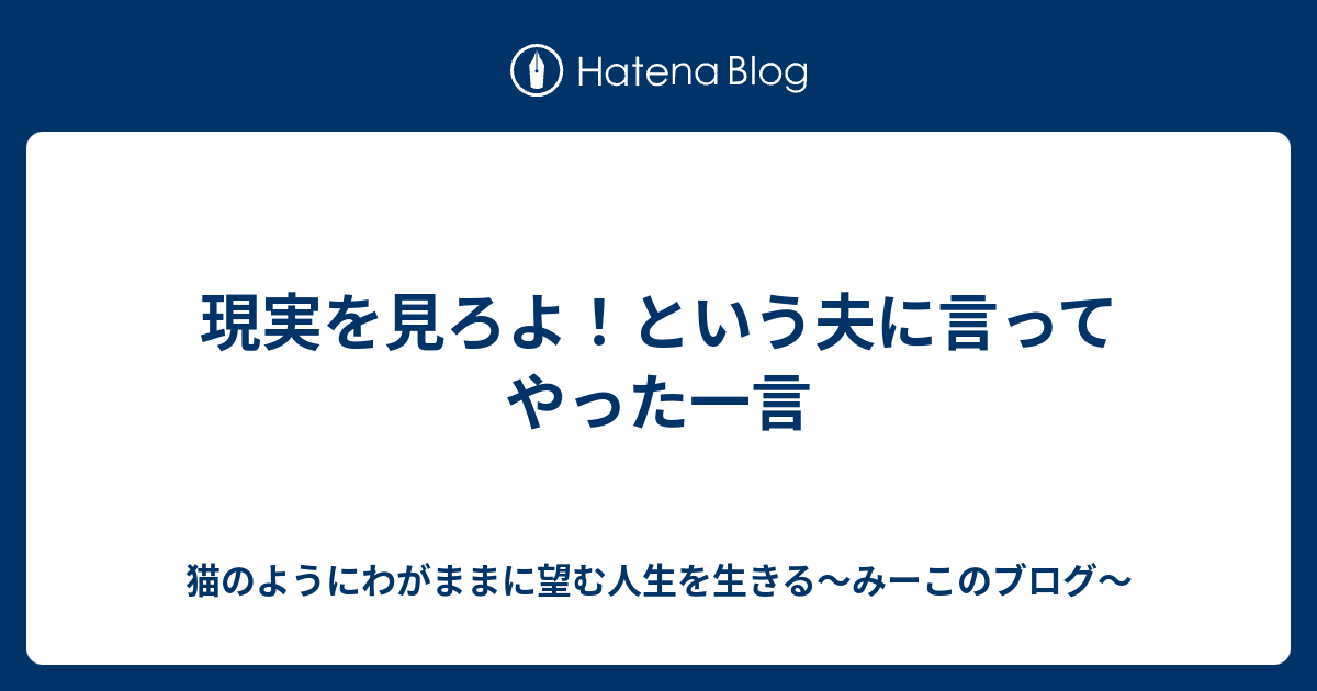 現実を見ろよ という夫に言ってやった一言 猫のようにわがままに望む人生を生きる みーこのブログ