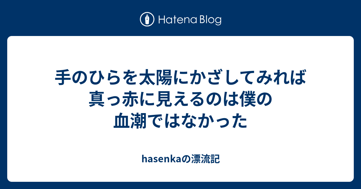 手のひらを太陽にかざしてみれば真っ赤に見えるのは僕の血潮ではなかった Hasenkaの漂流記