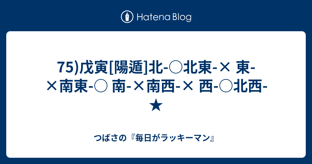 75 戊寅 陽遁 北 北東 東 南東 南 南西 西 北西 つばさの 毎日がラッキーマン