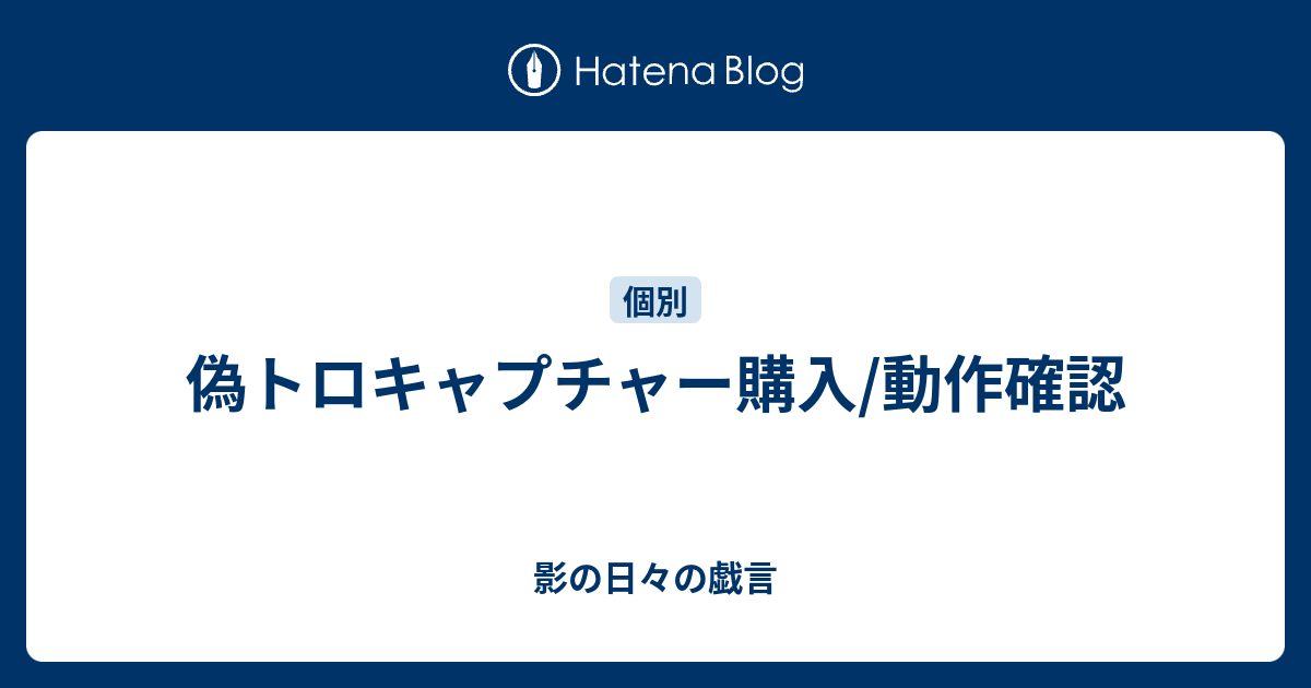 偽トロキャプチャー購入 動作確認 影の日々の戯言