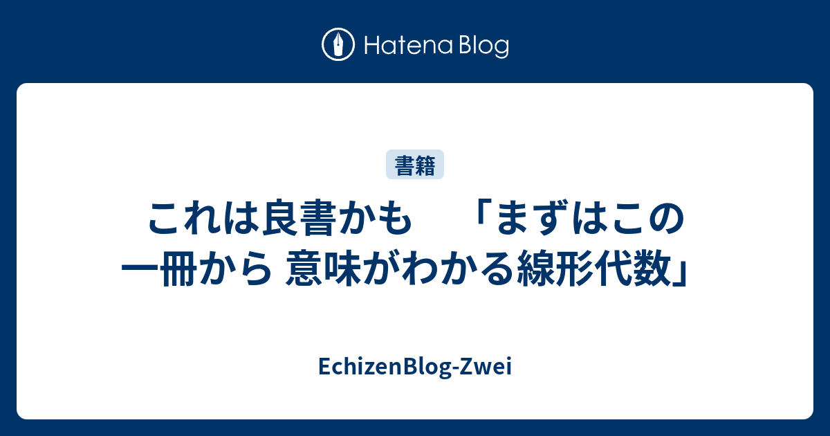 これは良書かも まずはこの一冊から 意味がわかる線形代数 Echizenblog Zwei