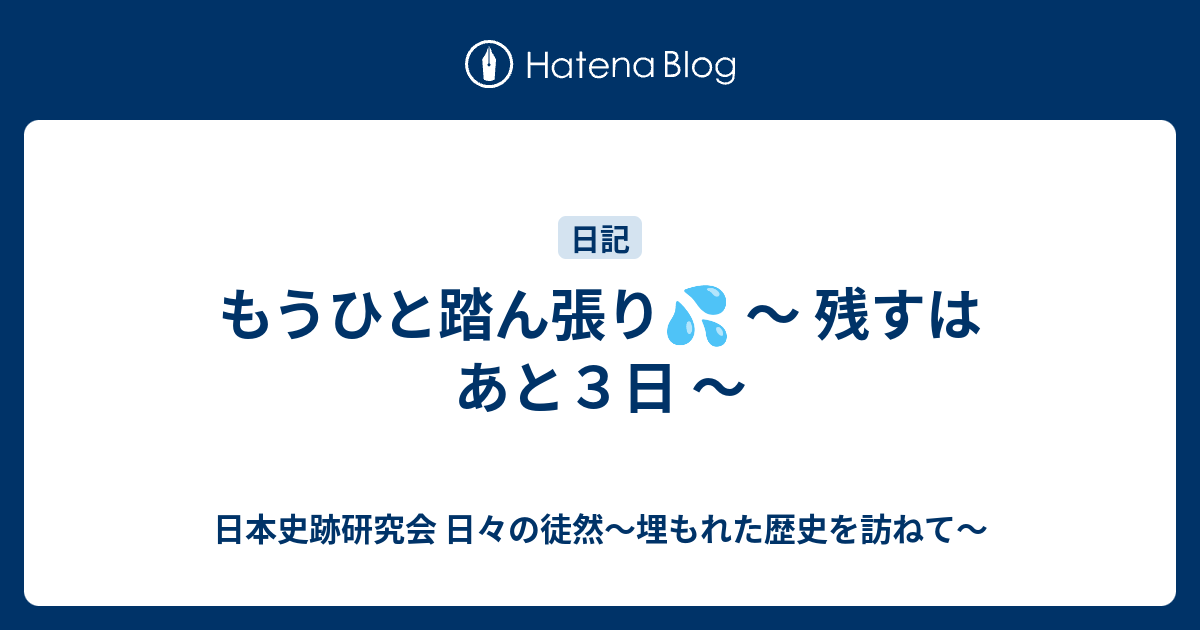 もうひと踏ん張り 残すはあと３日 日本史跡研究会 日々の徒然 埋もれた歴史を訪ねて