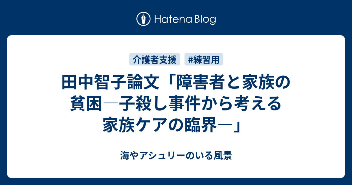 田中智子論文 障害者と家族の貧困 子殺し事件から考える家族ケアの臨界 海やアシュリーのいる風景