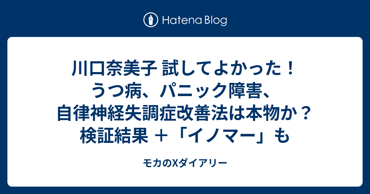 川口奈美子 試してよかった うつ病 パニック障害 自律神経失調症改善法は本物か 検証結果 イノマー も モカのxダイアリー