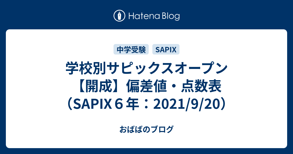 学校別サピックスオープン【開成】偏差値・点数表（SAPIX６年：2021/9 