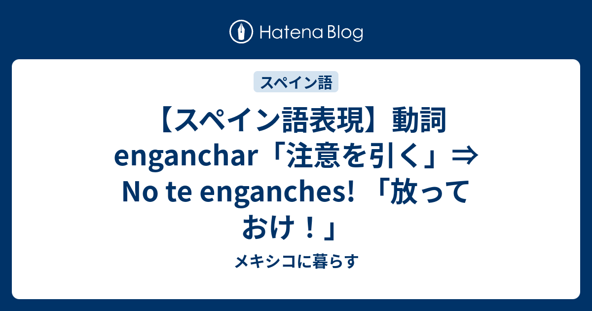 スペイン語表現 動詞enganchar 注意を引く No Te Enganches 放っておけ メキシコに暮らす