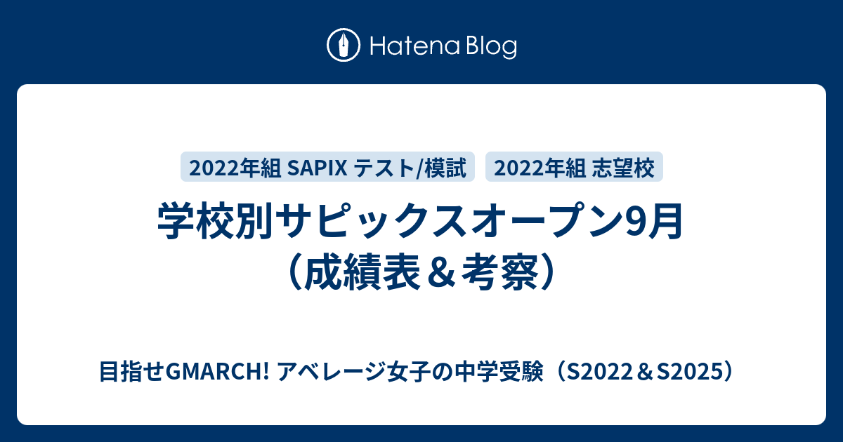 学校別サピックスオープン9月（成績表＆考察） - 目指せGMARCH