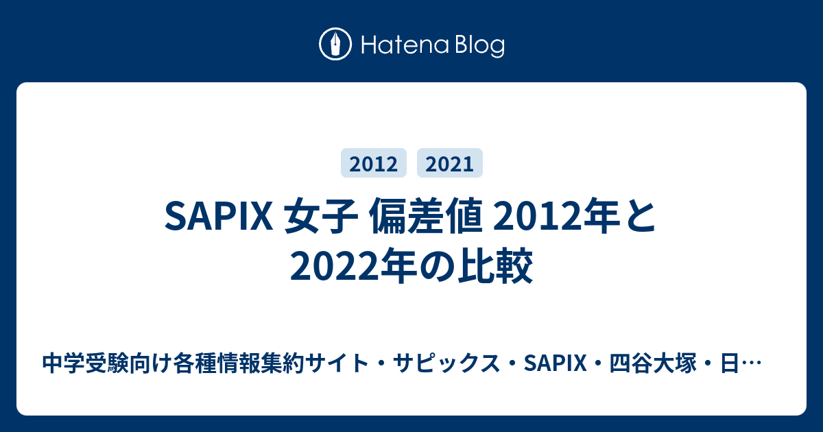 Sapix 女子 偏差値 12年と22年の比較 中学受験向け各種情報集約サイト サピックス Sapix 四谷大塚 日能研 御三家偏差値
