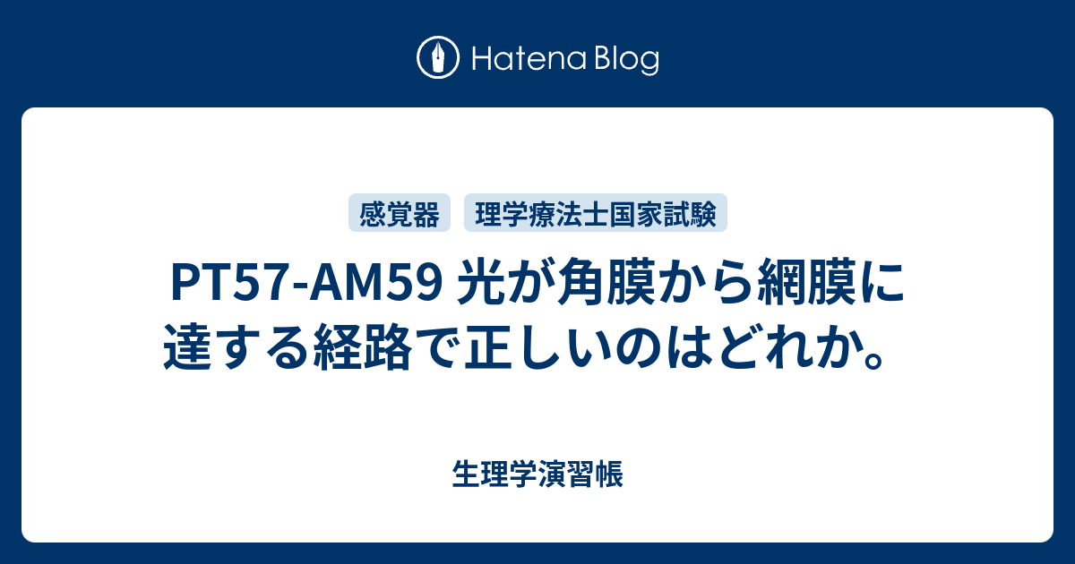 PT57-AM59 光が角膜から網膜に達する経路で正しいのはどれか。 - 生理学演習帳