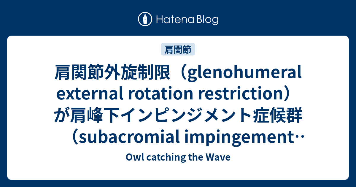 肩関節外旋制限（glenohumeral external rotation restriction）が肩峰下インピンジメント症候群 ...