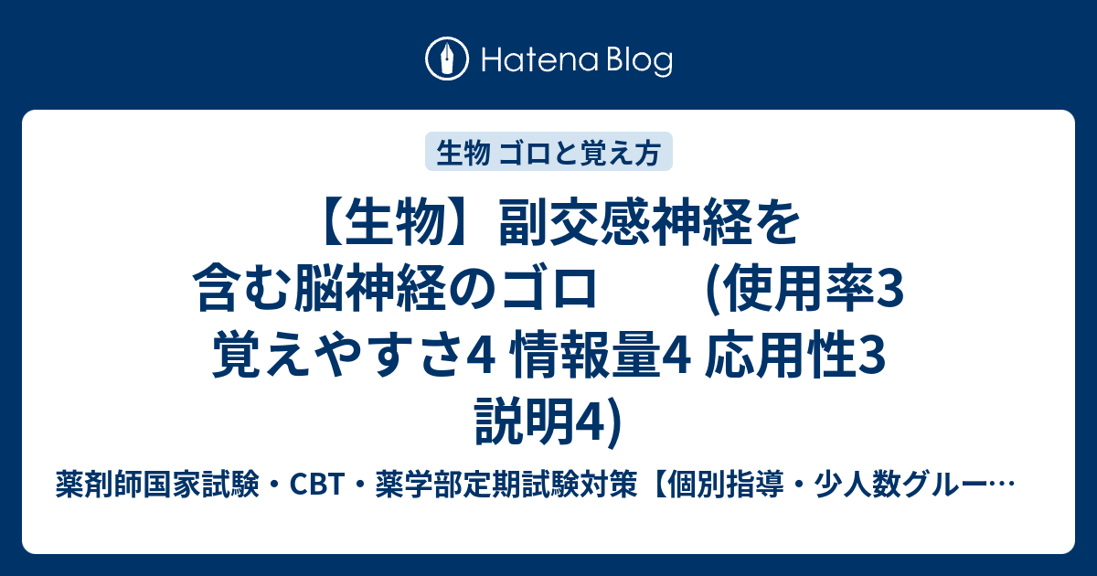 生物 副交感神経を含む脳神経のゴロ 使用率3 覚えやすさ4 情報量4