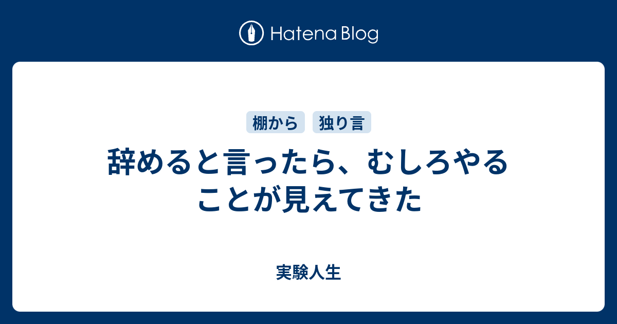 辞めると言ったら、むしろやることが見えてきた 実験人生