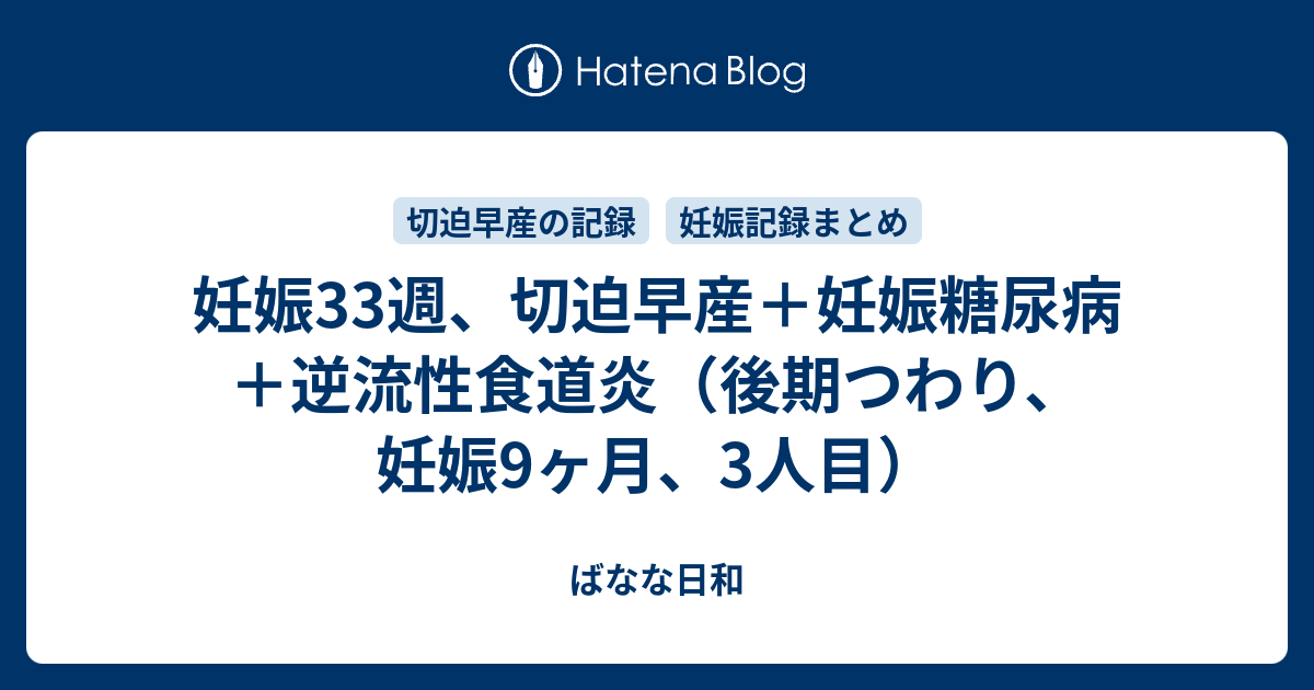 妊娠33週 切迫早産 妊娠糖尿病 逆流性食道炎 後期つわり 妊娠9ヶ月 3人目 ばなな日和