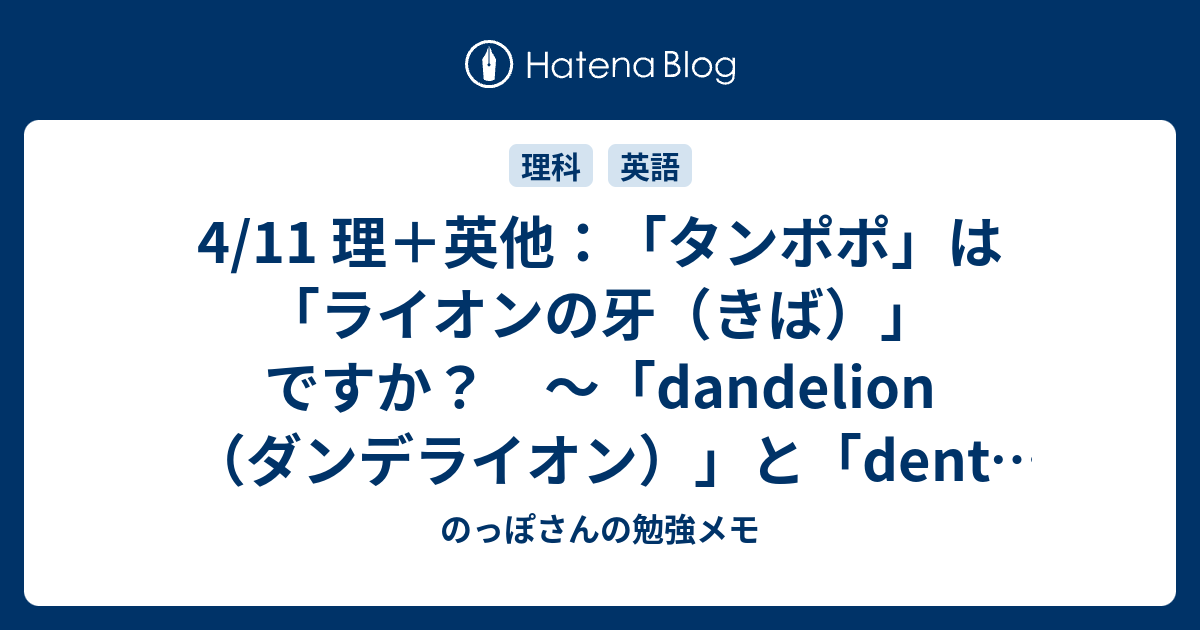 4 11 理 英他 タンポポ は ライオンの牙 きば ですか Dandelion ダンデライオン と Dent De Lion ダン ド リオン の話 のっぽさんの勉強メモ