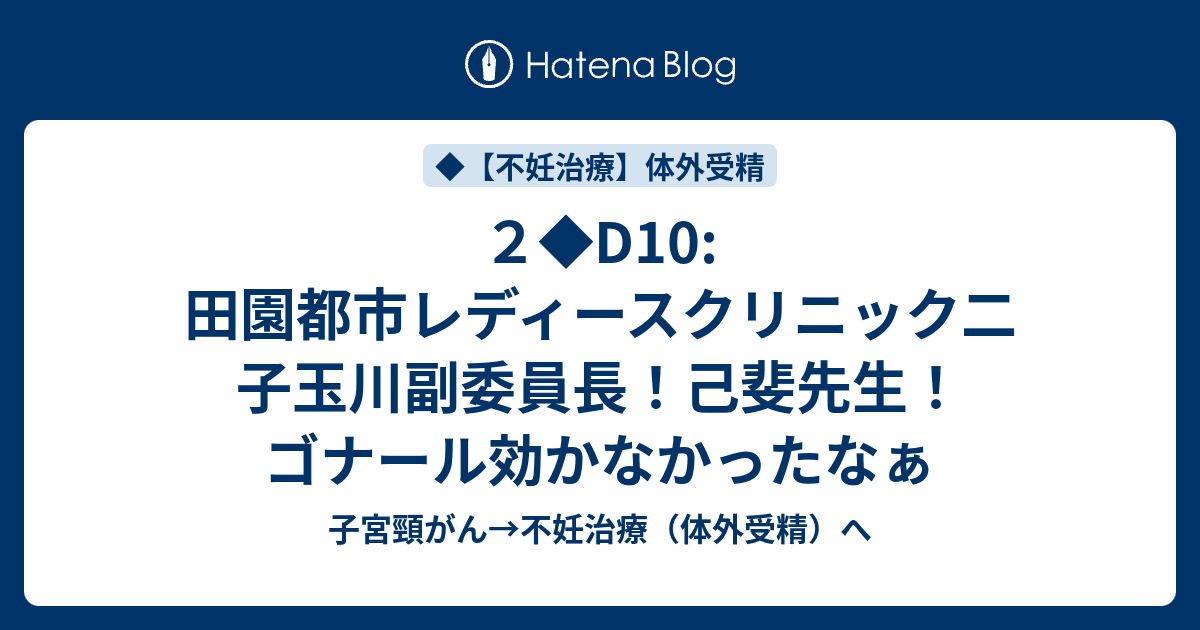 ２ D10 田園都市レディースクリニック二子玉川副委員長 己斐先生 ゴナール効かなかったなぁ 子宮頸がん 不妊治療 体外受精 へ