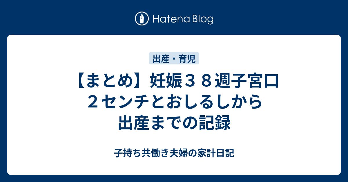 まとめ 妊娠３８週子宮口２センチとおしるしから出産までの記録 子持ち共働き夫婦の家計日記