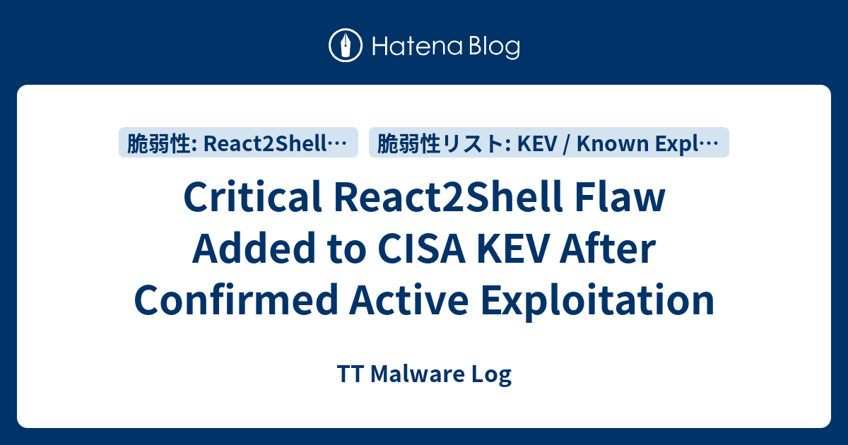Critical React2Shell Flaw Added to CISA KEV After Confirmed Active ...