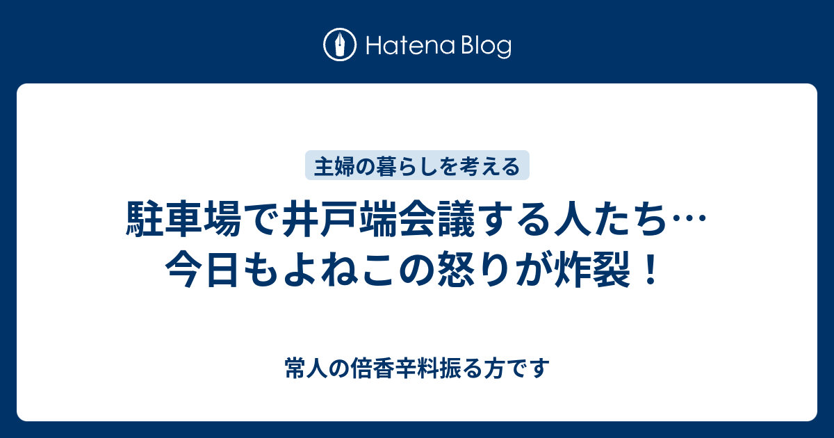 駐車場で井戸端会議する人たち 今日もよねこの怒りが炸裂 常人の倍香辛料振る方です