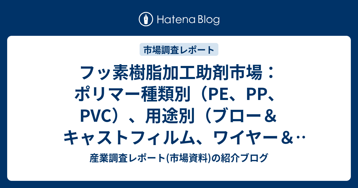 フッ素樹脂加工助剤市場：ポリマー種類別（PE、PP、PVC）、用途別（ブロー＆キャストフィルム、ワイヤー＆ケーブル、パイプ＆チューブ、繊維 ...
