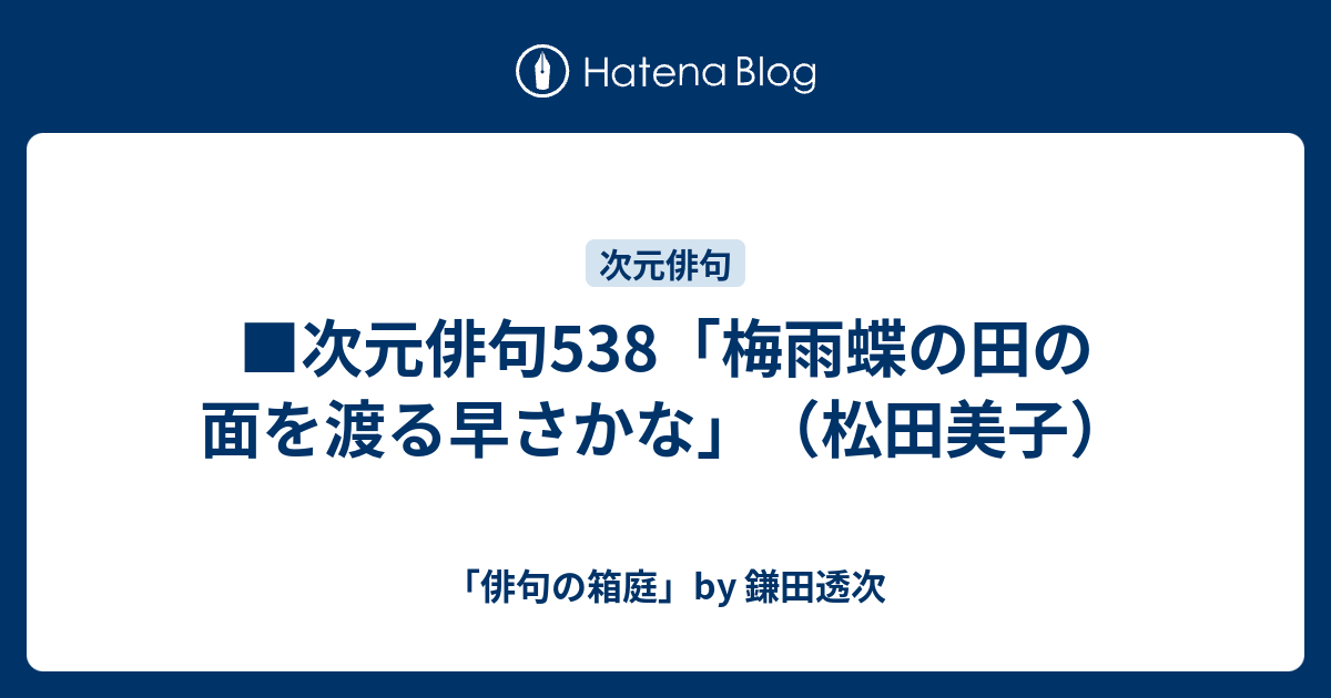 次元俳句538「梅雨蝶の田の面を渡る早さかな」（松田美子） - 「俳句の箱庭」by 鎌田透次