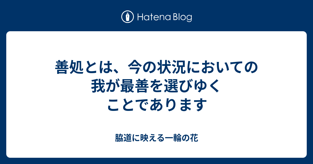 善処とは、今の状況においての我が最善を選びゆくことであります - 脇道に映える一輪の花