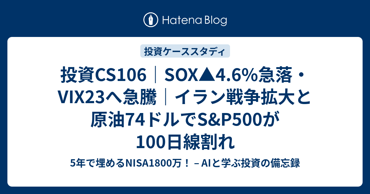 投資CS106｜SOX 4.6%急落・VIX23へ急騰｜イラン戦争拡大と原油74ドルでS&P500が100日線割れ - 5年で埋める ...