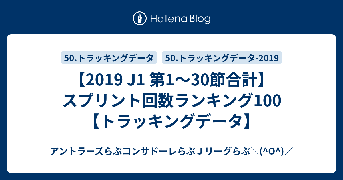 19 J1 第1 30節合計 スプリント回数ランキング100 トラッキングデータ アントラーズらぶコンサドーレらぶｊリーグらぶ O