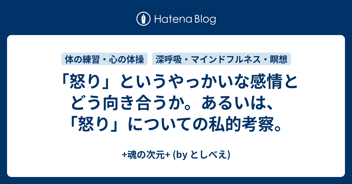 怒り というやっかいな感情とどう向き合うか あるいは 怒り についての私的考察 魂の次元