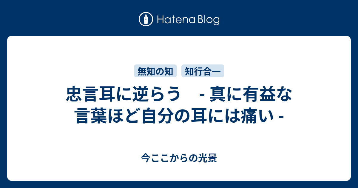 忠言耳に逆らう 真に有益な言葉ほど自分の耳には痛い 今ここからの光景