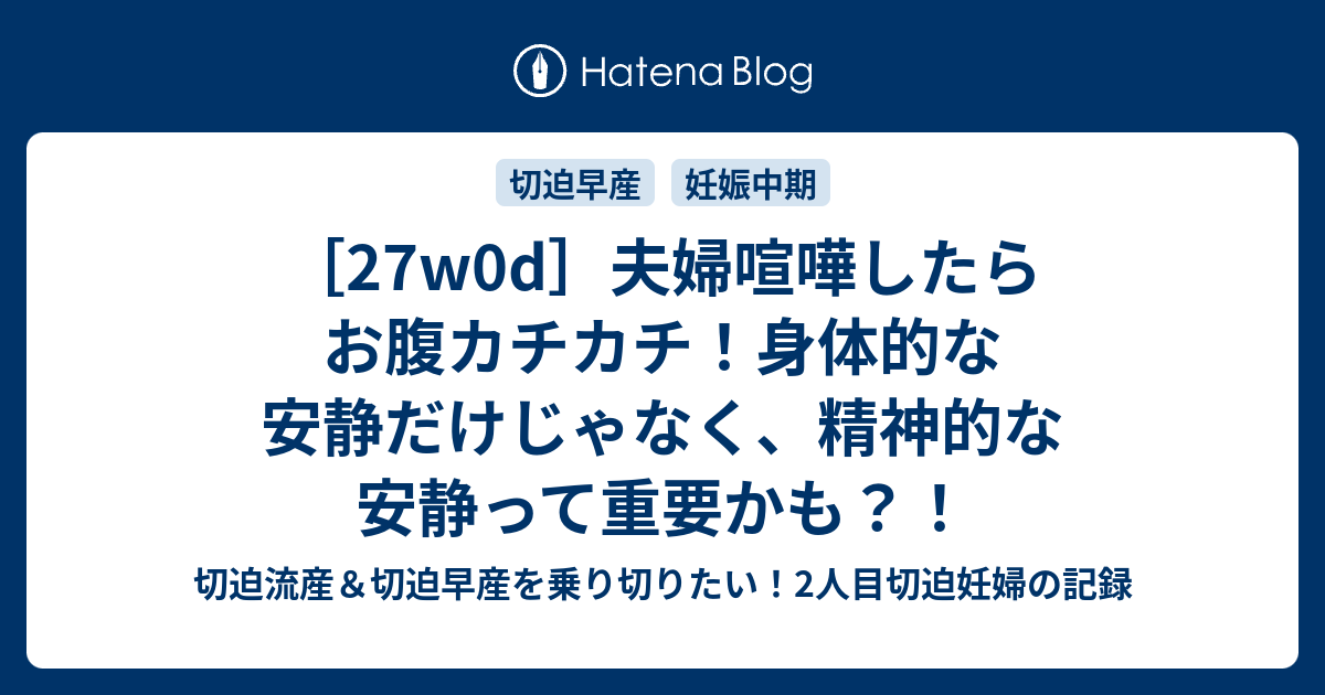 27w0d 夫婦喧嘩したらお腹カチカチ 身体的な安静だけじゃなく 精神的な安静って重要かも 切迫流産 切迫早産を乗り切りたい 2人目切迫妊婦 の記録