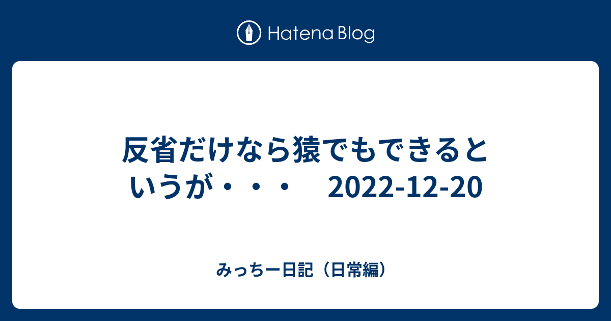 反省だけなら猿でもできるというが・・・ 20221220 みっちー日記（日常編）