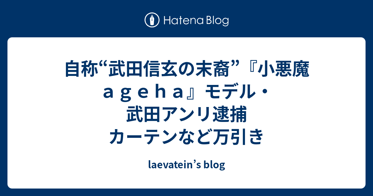 自称 武田信玄の末裔 小悪魔ａｇｅｈａ モデル 武田アンリ逮捕 カーテンなど万引き Laevatein S Blog