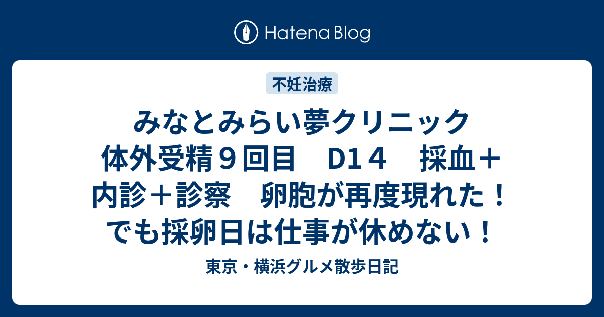 みなとみらい夢クリニック 体外受精９回目 D1４ 採血 内診 診察 卵胞が再度現れた でも採卵日は仕事が休めない 東京 横浜グルメ散歩日記