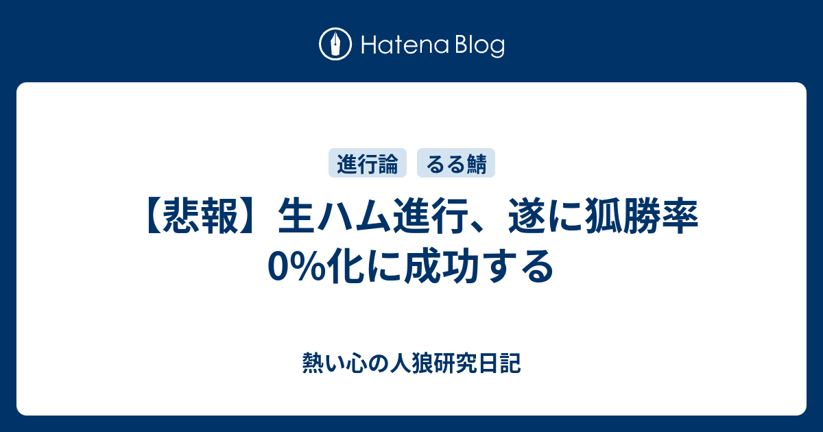 悲報 生ハム進行 遂に狐勝率0 化に成功する 熱い心の人狼研究日記