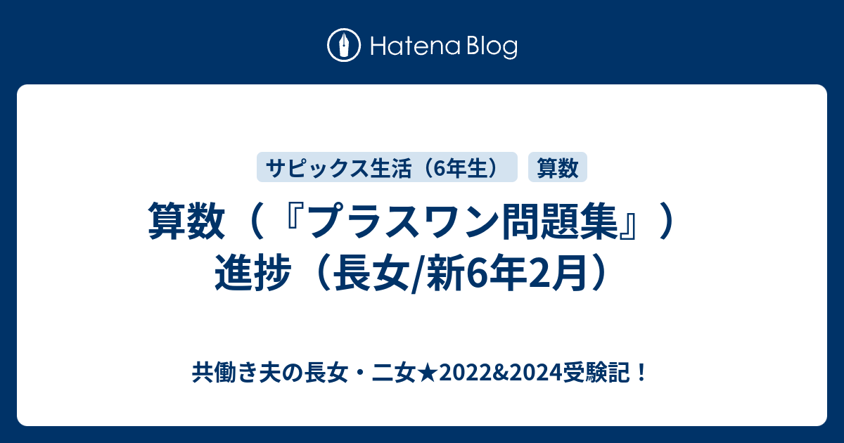 算数 プラスワン問題集 進捗 長女 新6年2月 共働き夫の長女 二女 22 24受験記